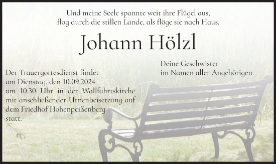 Todesanzeige von Johann Hölzl von merkurtz