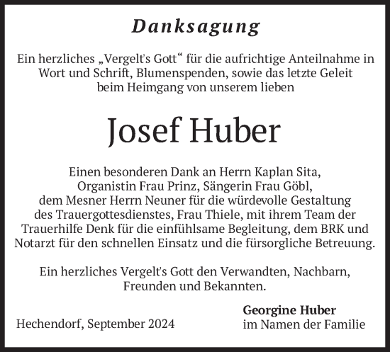 Todesanzeige von Josef Huber von merkurtz