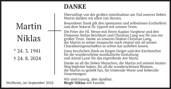 Todesanzeige von Martin Niklas von merkurtz