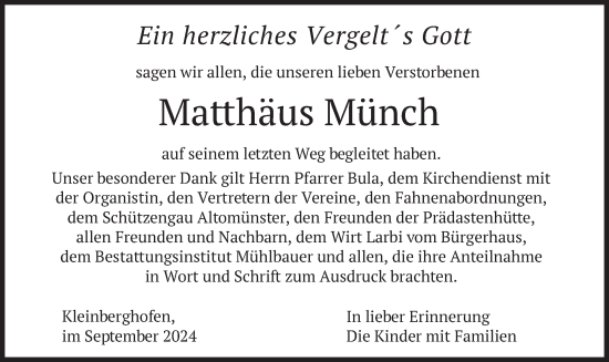 Todesanzeige von Matthäus Münch von merkurtz
