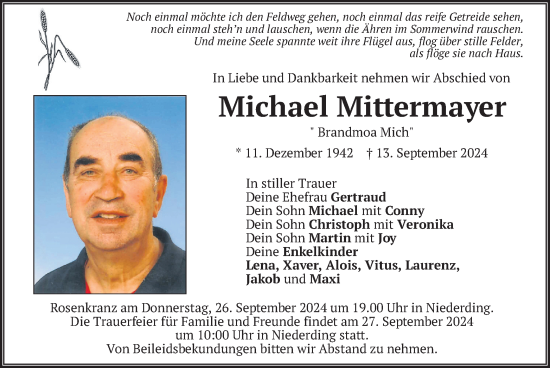 Todesanzeige von Michael Mittermayer von merkurtz