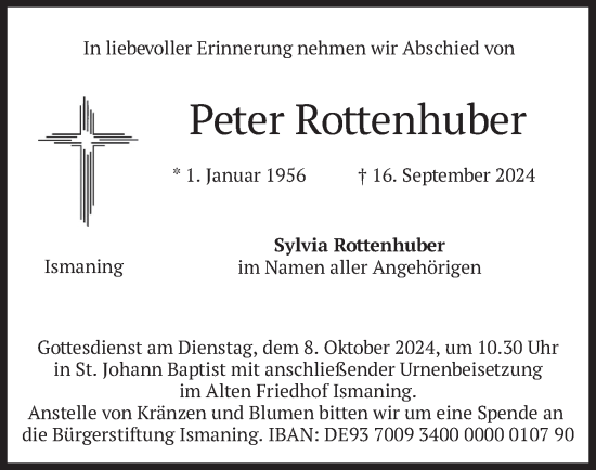 Todesanzeige von Peter Rottenhuber von merkurtz