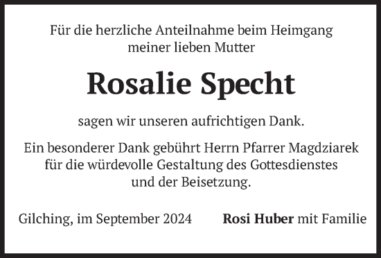 Todesanzeige von Rosalie Specht von merkurtz