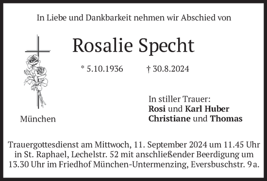 Todesanzeige von Rosalie Specht von merkurtz