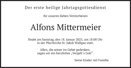 Todesanzeige von Alfons Mittermeier von merkurtz