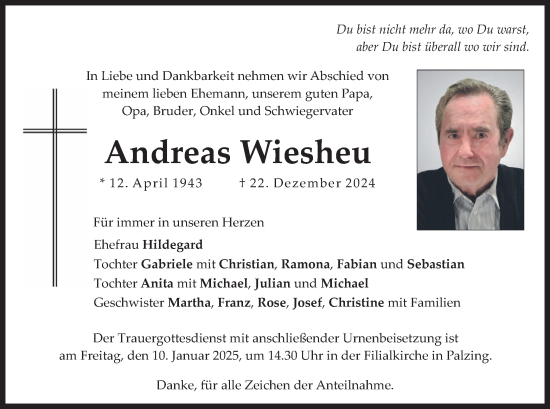 Todesanzeige von Andreas Wiesheu von merkurtz