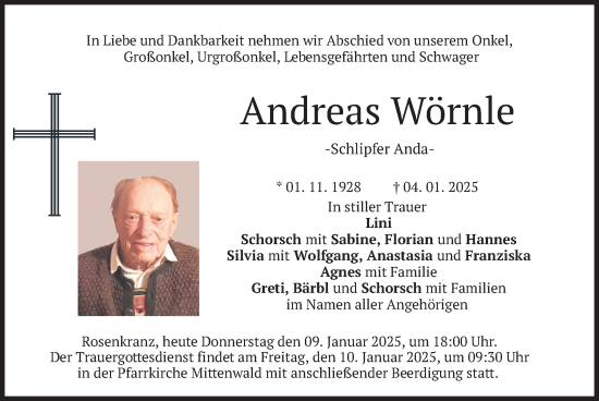 Todesanzeige von Andreas Wörnle von merkurtz