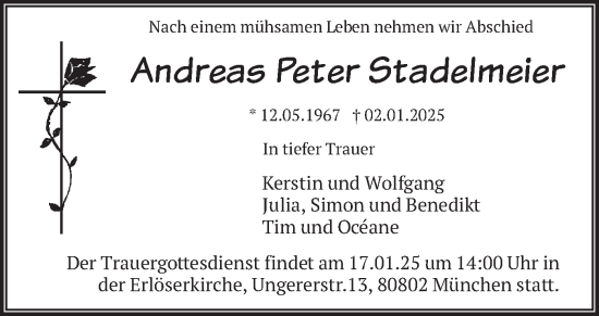 Todesanzeige von Andreas Peter Stadelmeier von merkurtz