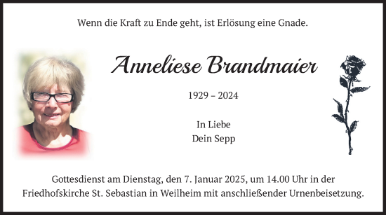 Todesanzeige von Anneliese Brandmaier von merkurtz