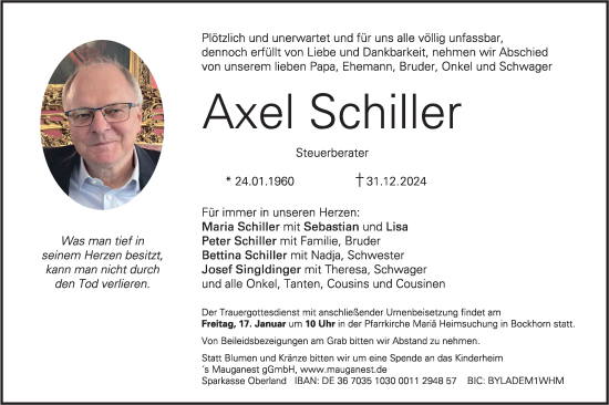 Todesanzeige von Axel Schiller von merkurtz