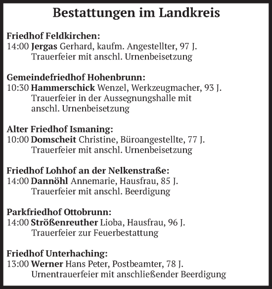 Todesanzeige von Bestattungen vom 10.01.2025 von merkurtz