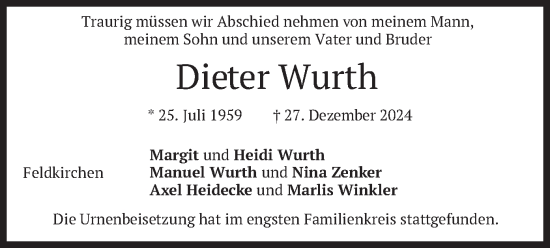 Todesanzeige von Dieter Wurth von merkurtz