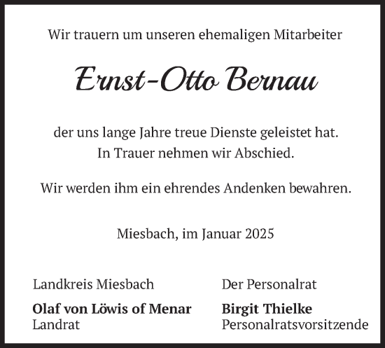 Todesanzeige von Ernst-Otto Bernau von merkurtz