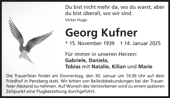 Todesanzeige von Georg Kufner von Das Gelbe Blatt Penzberg