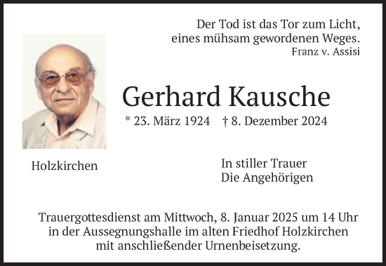 Todesanzeige von Gerhard Kausche von merkurtz