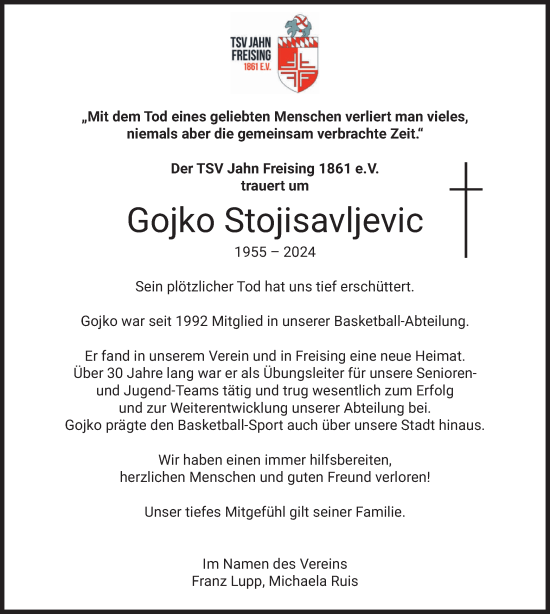 Todesanzeige von Gojko Stojisavljevic von merkurtz