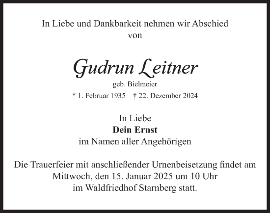 Todesanzeige von Gudrun Leitner von merkurtz