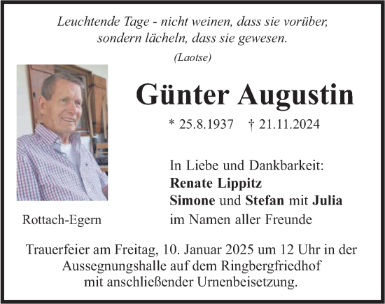 Todesanzeige von Günter Augustin von merkurtz