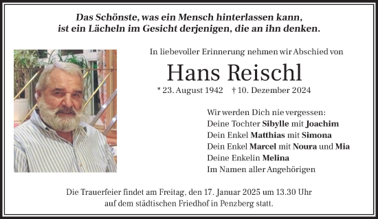 Todesanzeige von Hans Reischl von Das Gelbe Blatt Penzberg