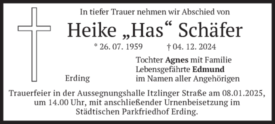 Todesanzeige von Heike Schäfer von merkurtz