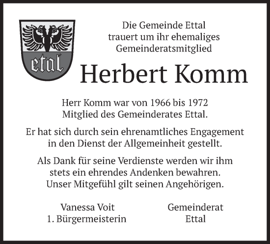 Todesanzeige von Herbert Komm von merkurtz
