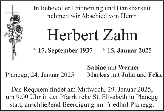Todesanzeige von Herbert Zahn von merkurtz