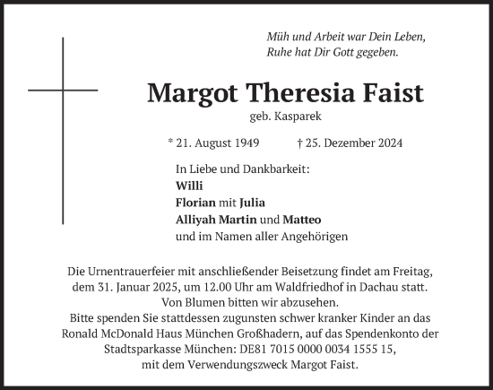 Todesanzeige von Margot Theresia Faist von merkurtz