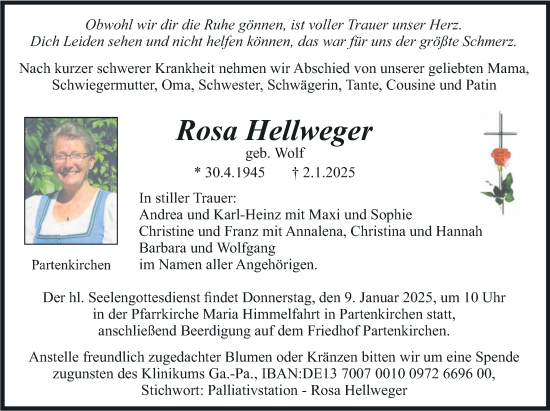 Todesanzeige von Rosa Hellweger von merkurtz