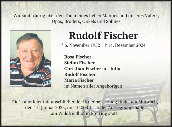Todesanzeige von Rudolf Fischer von merkurtz