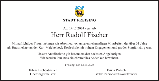 Todesanzeige von Rudolf Fischer von merkurtz