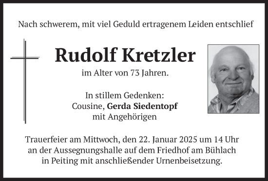 Todesanzeige von Rudolf Kretzler von merkurtz