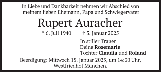 Todesanzeige von Rupert Auracher von merkurtz