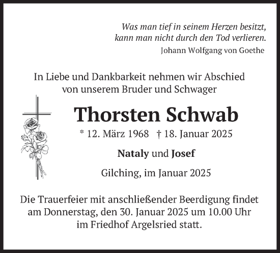 Todesanzeige von Thorsten Schwab von merkurtz