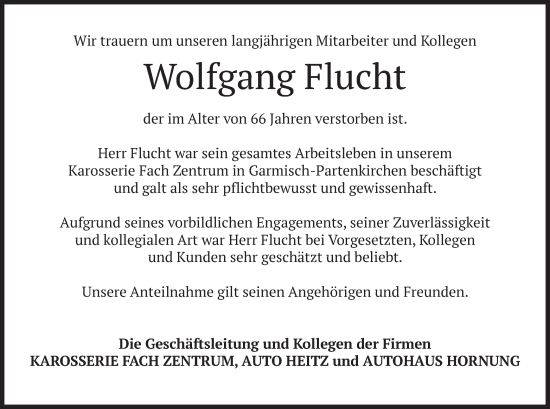 Todesanzeige von Wolfgang Flucht von merkurtz