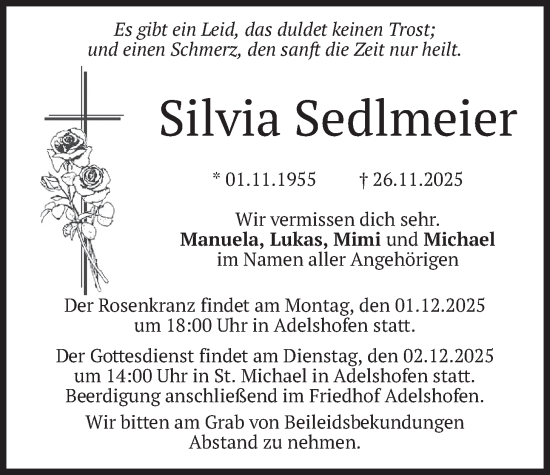 Todesanzeige von Silvia Sedlmeier von merkurtz
