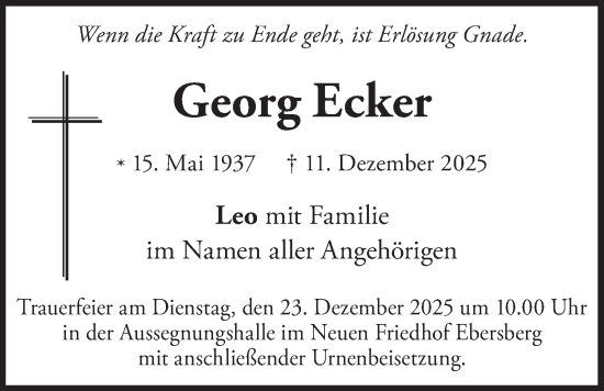 Todesanzeige von Georg Ecker von merkurtz
