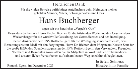 Todesanzeige von Hans Buchberger von merkurtz
