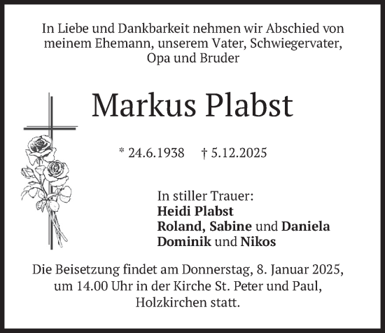 Todesanzeige von Markus Plabst von merkurtz