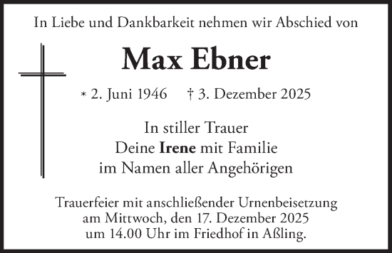 Todesanzeige von Max Ebner von merkurtz