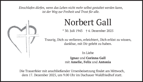 Todesanzeige von Norbert Gall von merkurtz
