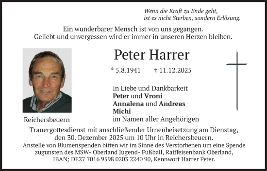 Todesanzeige von Peter Harrer von merkurtz
