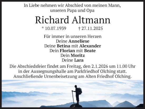 Todesanzeige von Richard Altmann von merkurtz