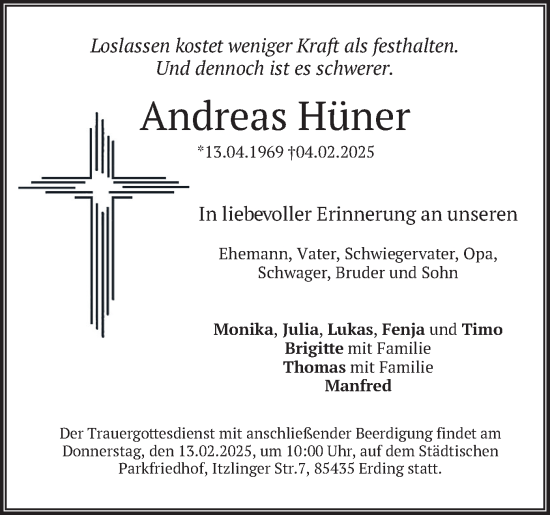 Todesanzeige von Andreas Hüner von merkurtz