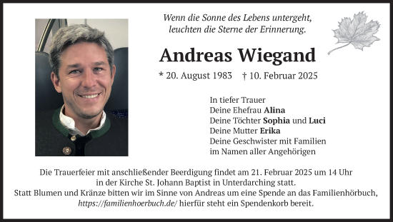 Todesanzeige von Andreas Wiegand von merkurtz