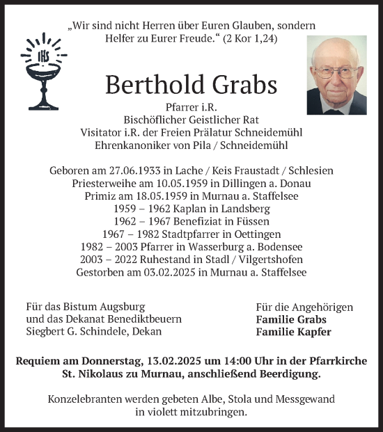Todesanzeige von Berthold Grabs von merkurtz