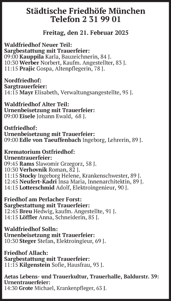 Todesanzeige von Bestattungen vom 21.02.2025 von merkurtz