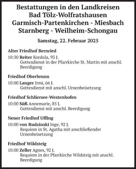 Todesanzeige von Bestattungen vom 22.02.2025 von merkurtz