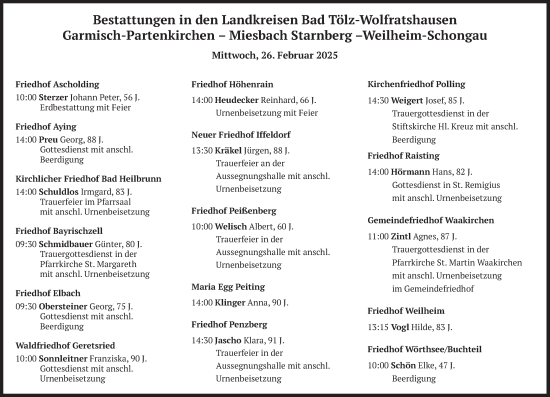 Todesanzeige von Bestattungen vom 26.02.2025 von merkurtz