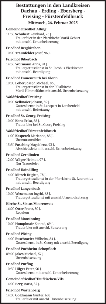 Todesanzeige von Bestattungen vom 26.02.2025 von merkurtz