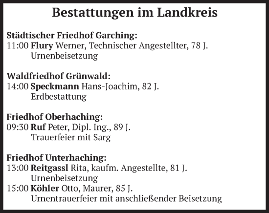 Todesanzeige von Bestattungen vom 27.02.2025 von merkurtz